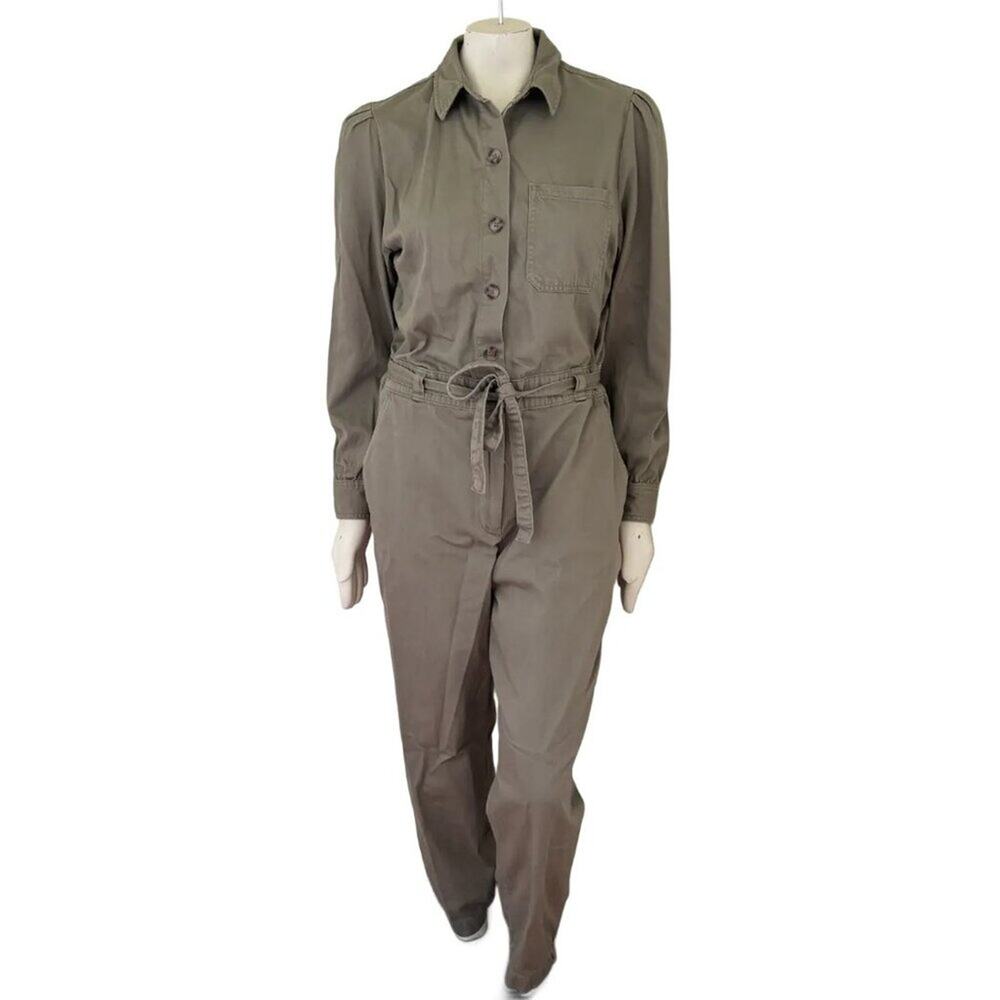 GAP Puff Sleeve Utility Jumpsuit Coverall in Sage Green 100% Cotton SZ 12